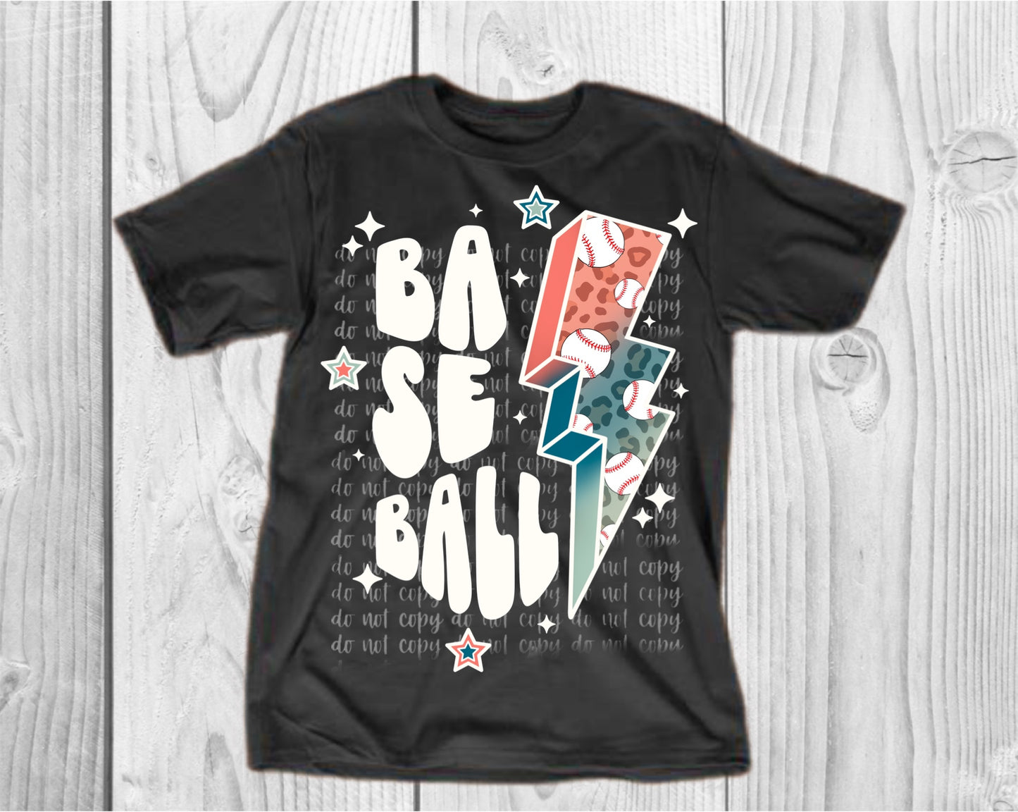 Retro Baseball with Lightning Bolt White Direct to Film Transfer