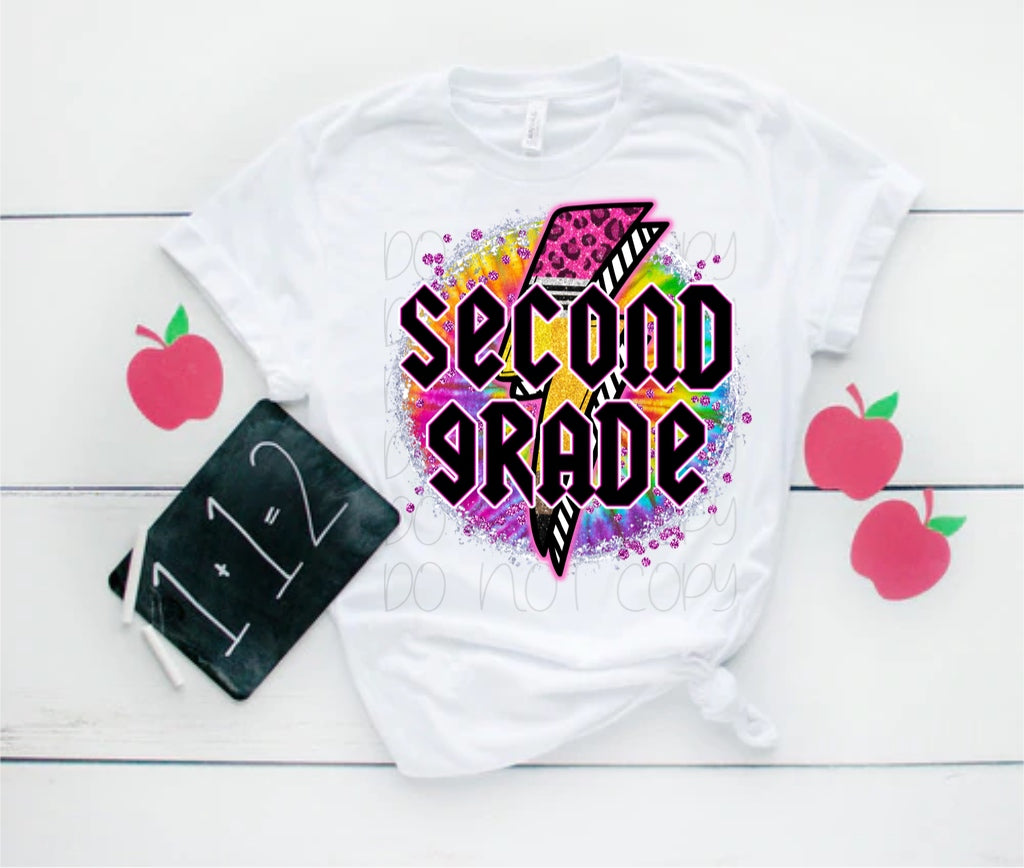 Preschool-5th Grade Neon Leopard Rockstar Lightning Bolt Circle Direct to Film Transfer