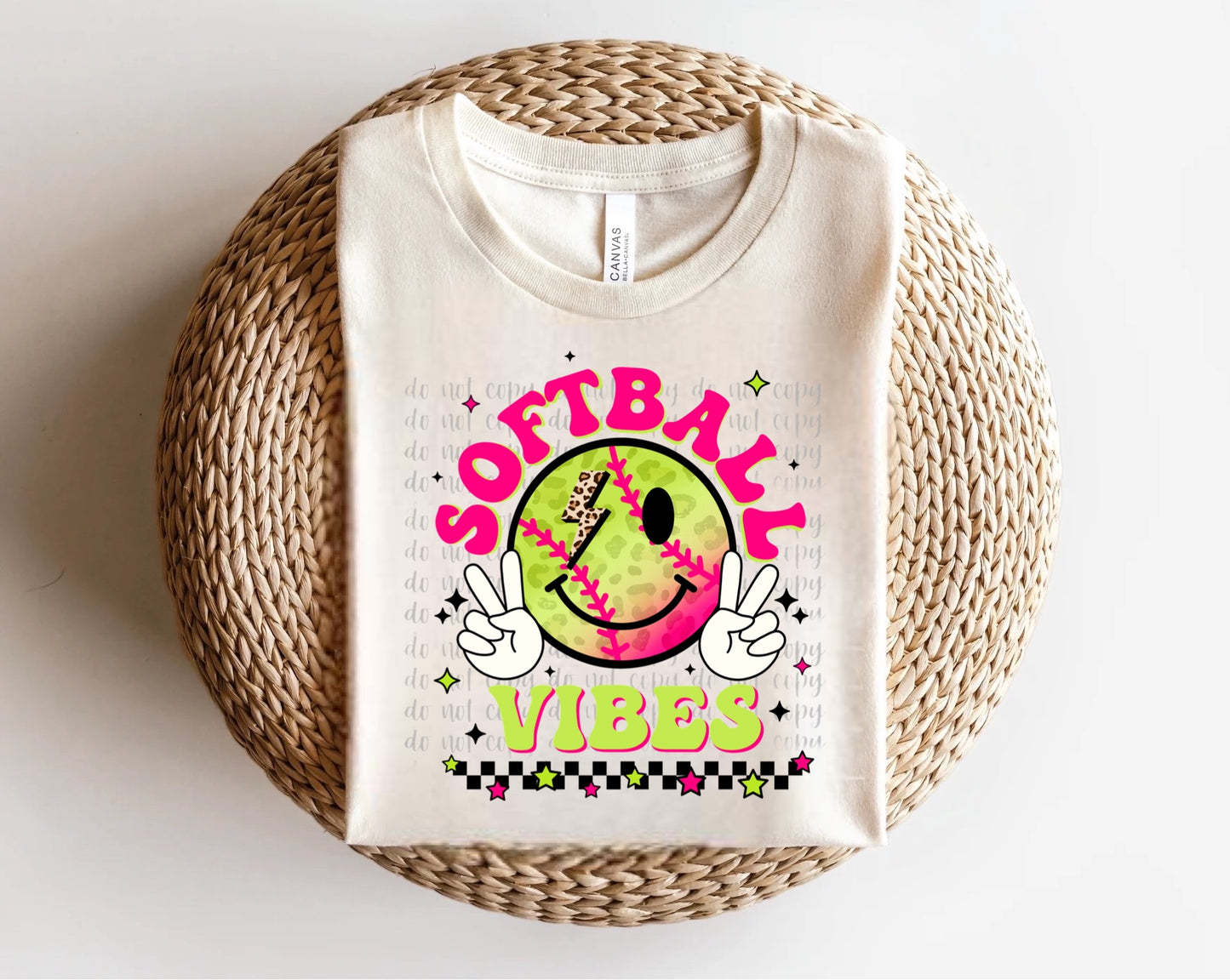 Softball Vibes Neon Pink & Yellow Direct to Film Transfer