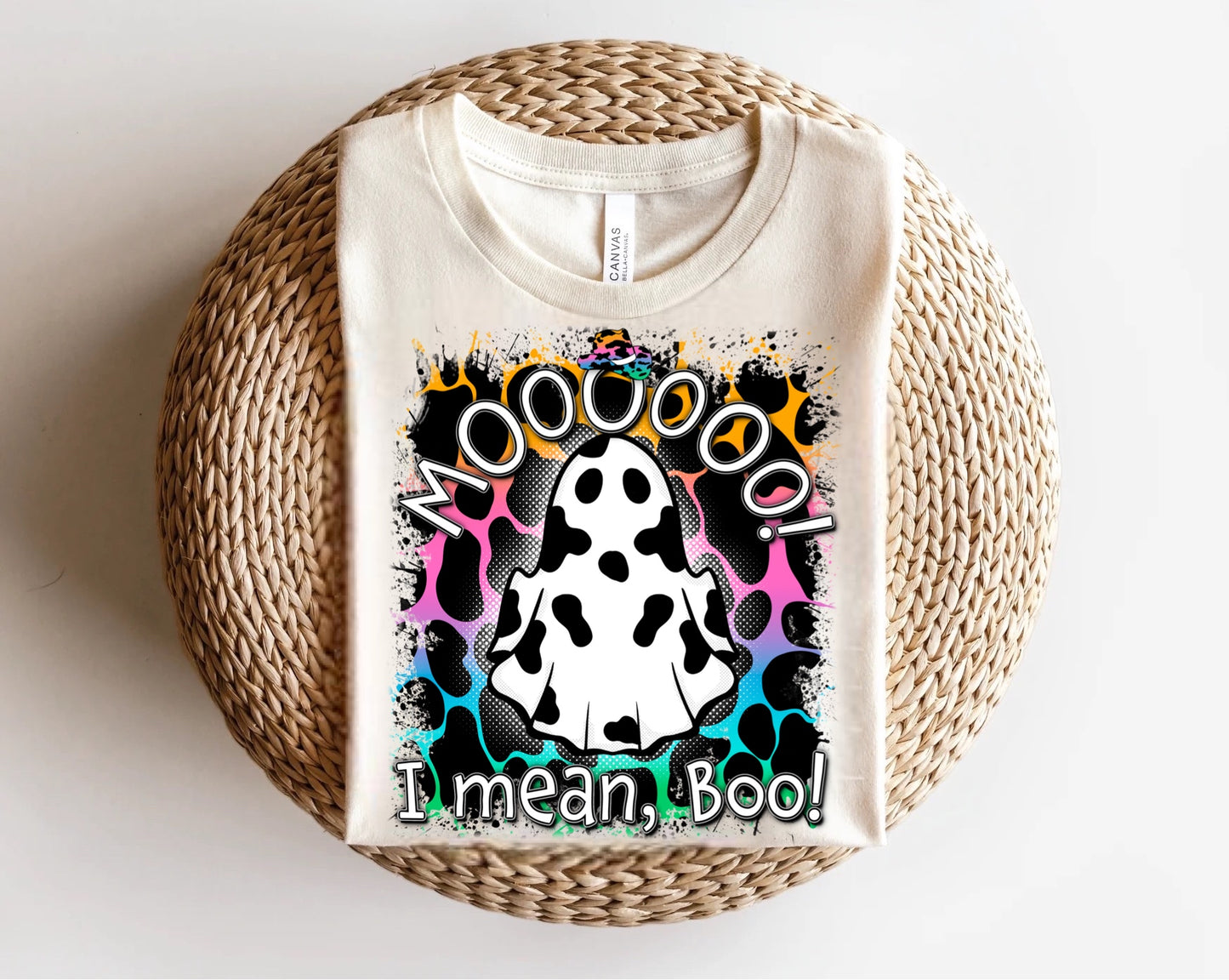 Moo, I Mean Boo Cow Ghost Neon Direct to Film Transfer