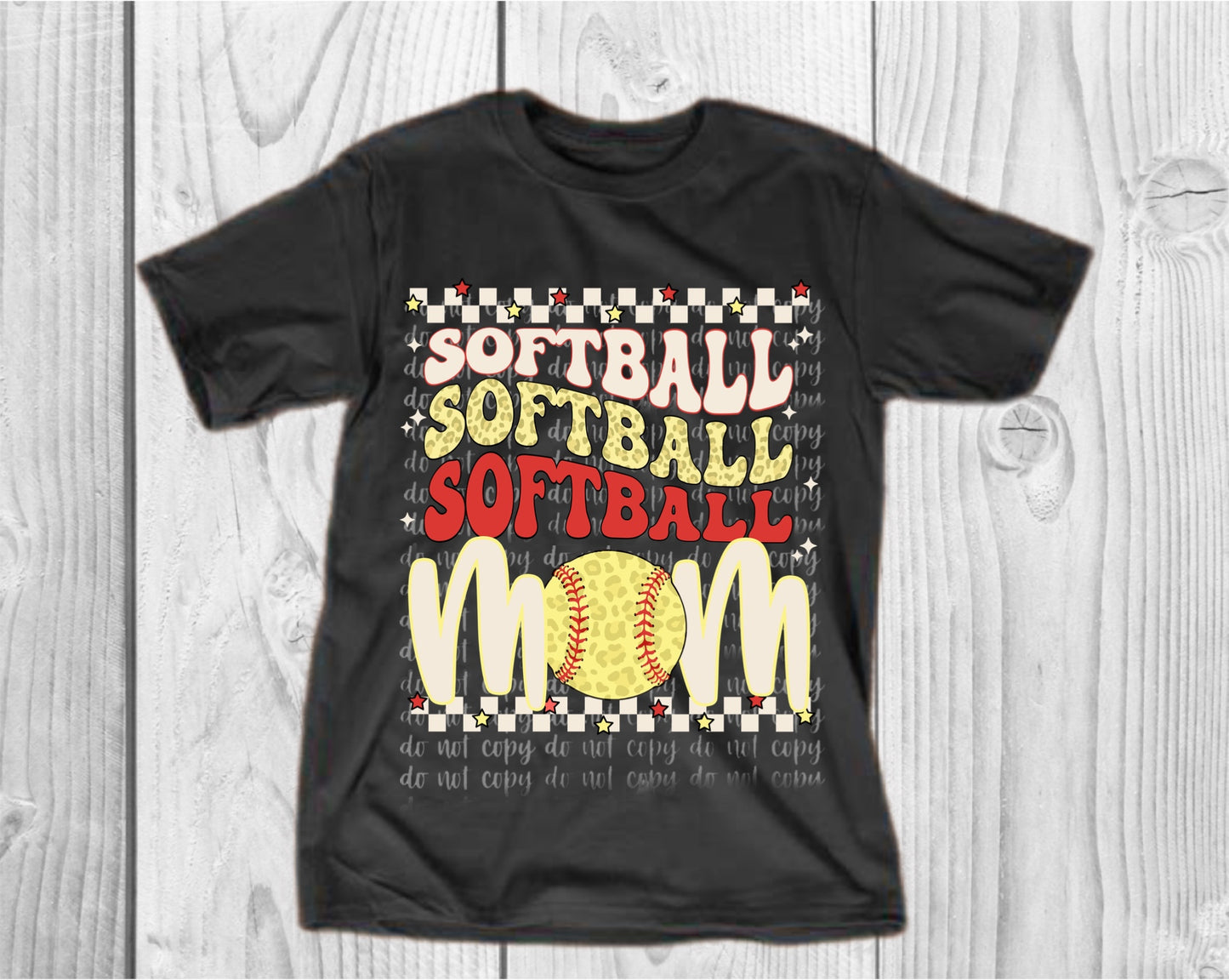 Retro Softball Mom with Cream Checkered Banner Direct to Film Transfer