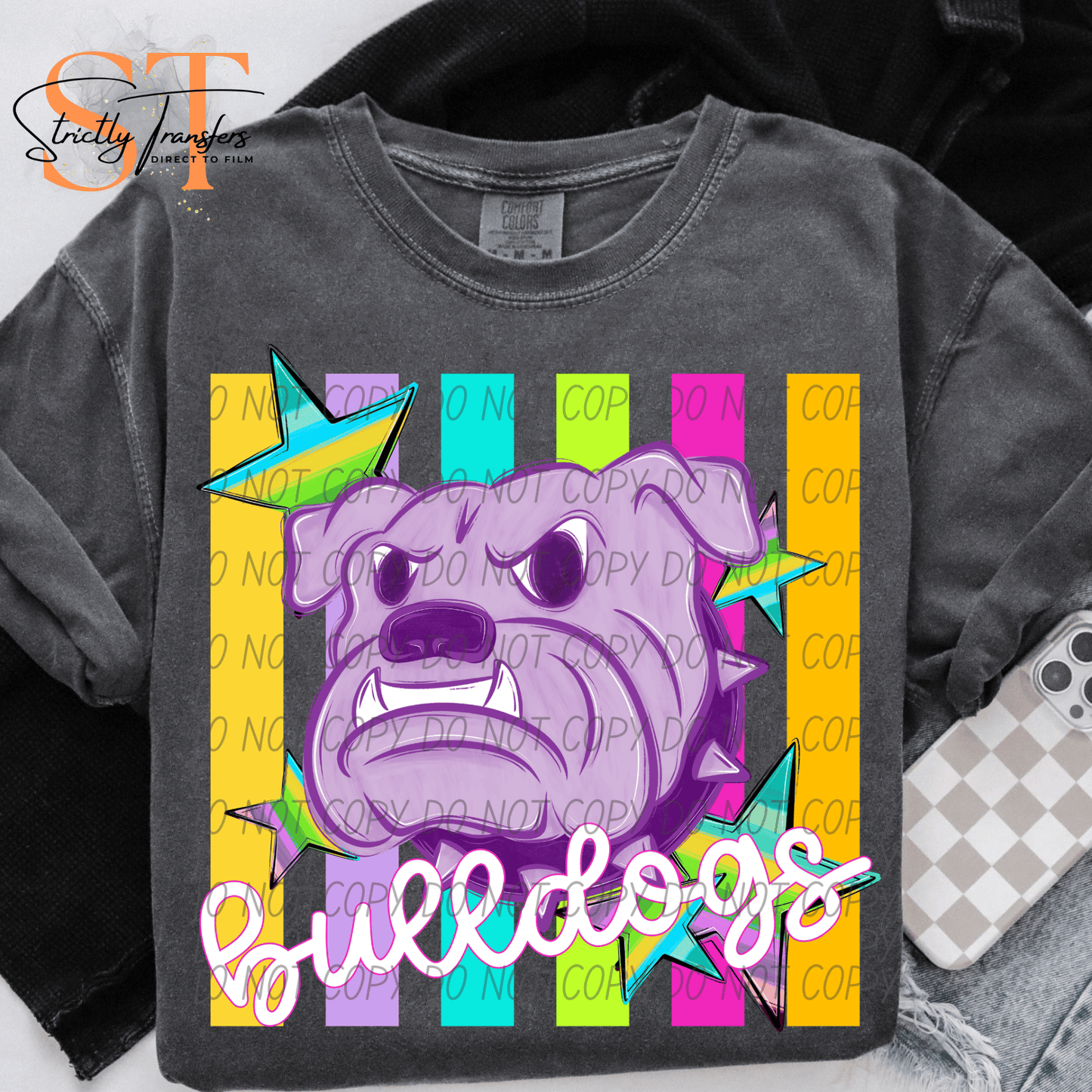 Bulldogs Pastel Stripes - 2 Options Direct to Film Transfers