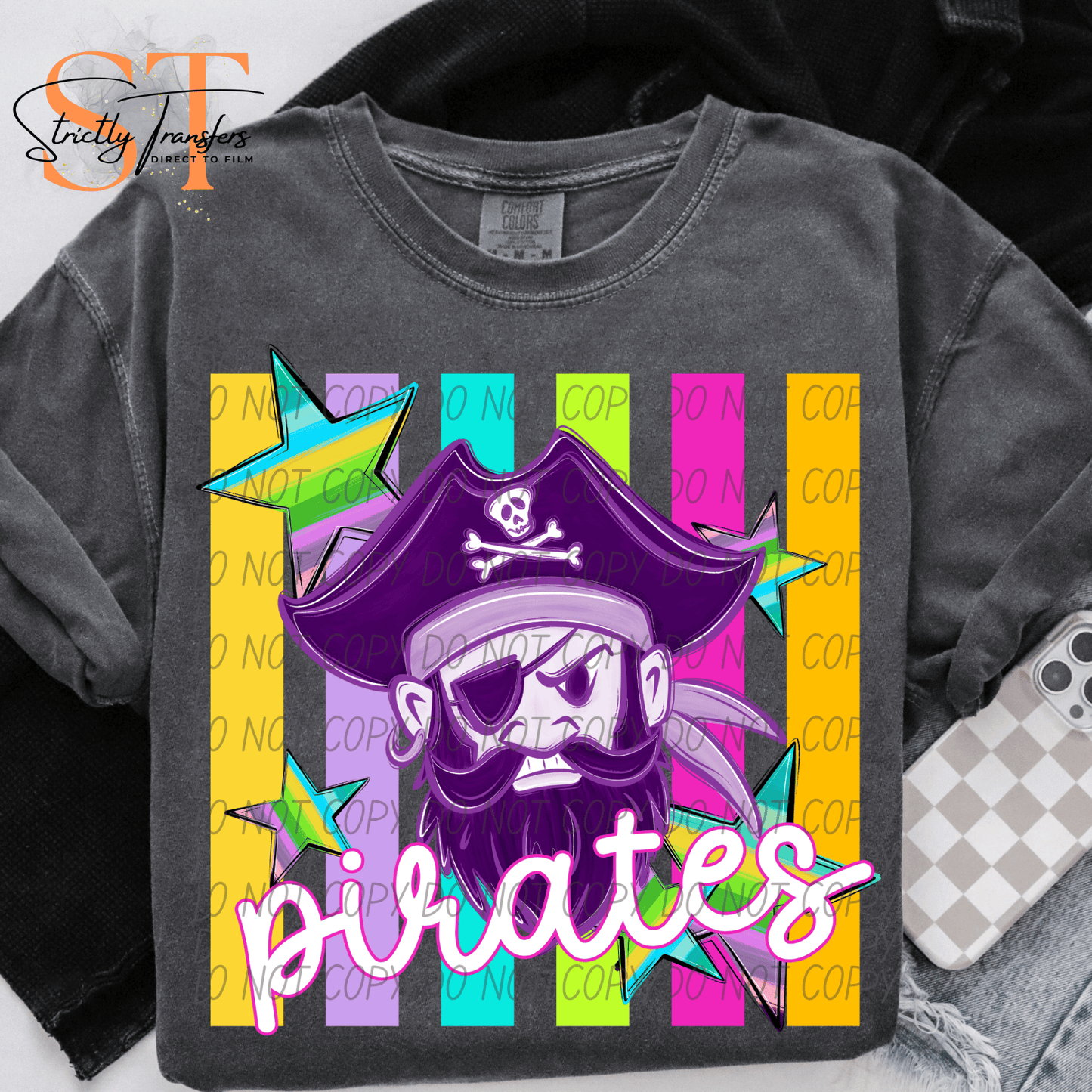 Pirates Pastel Stripes - 2 Options Direct to Film Transfers