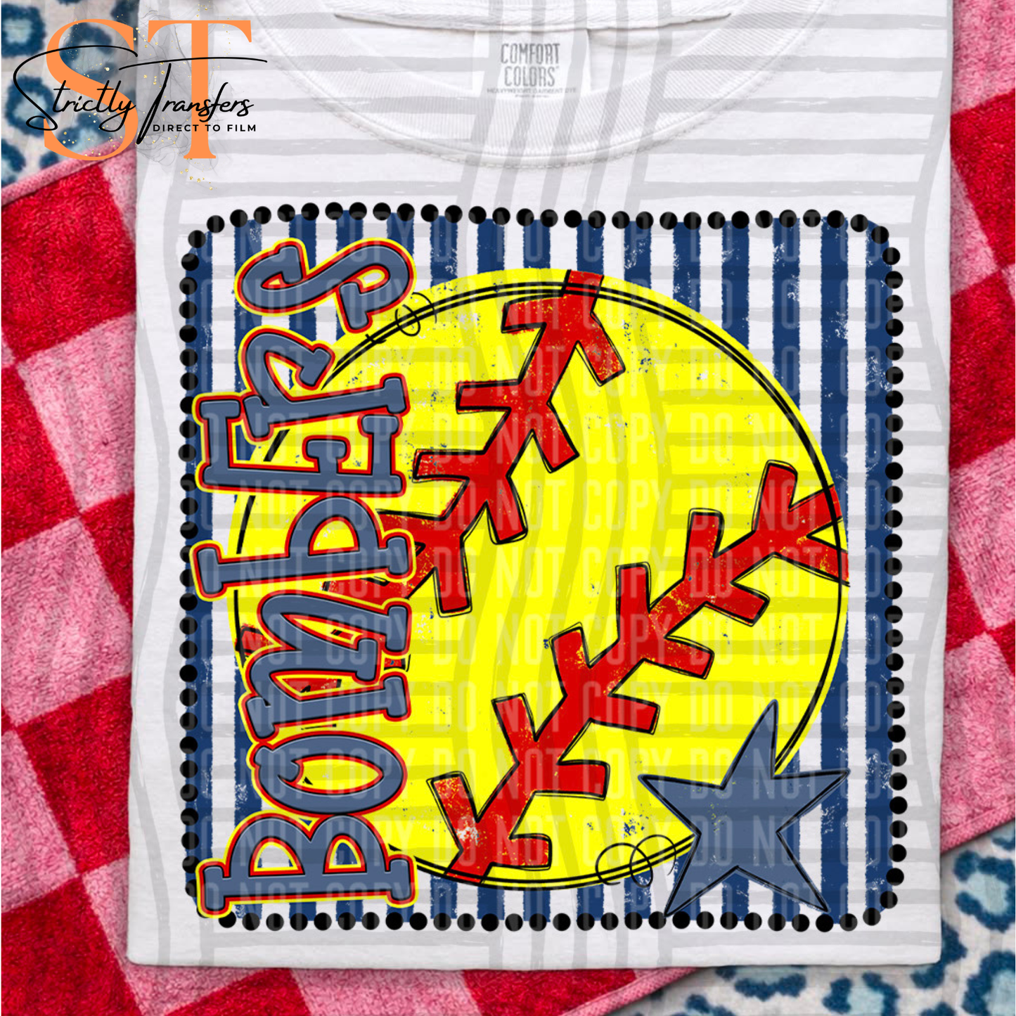 Bombers Striped Frame Softball- 2 options Direct to Film Transfers