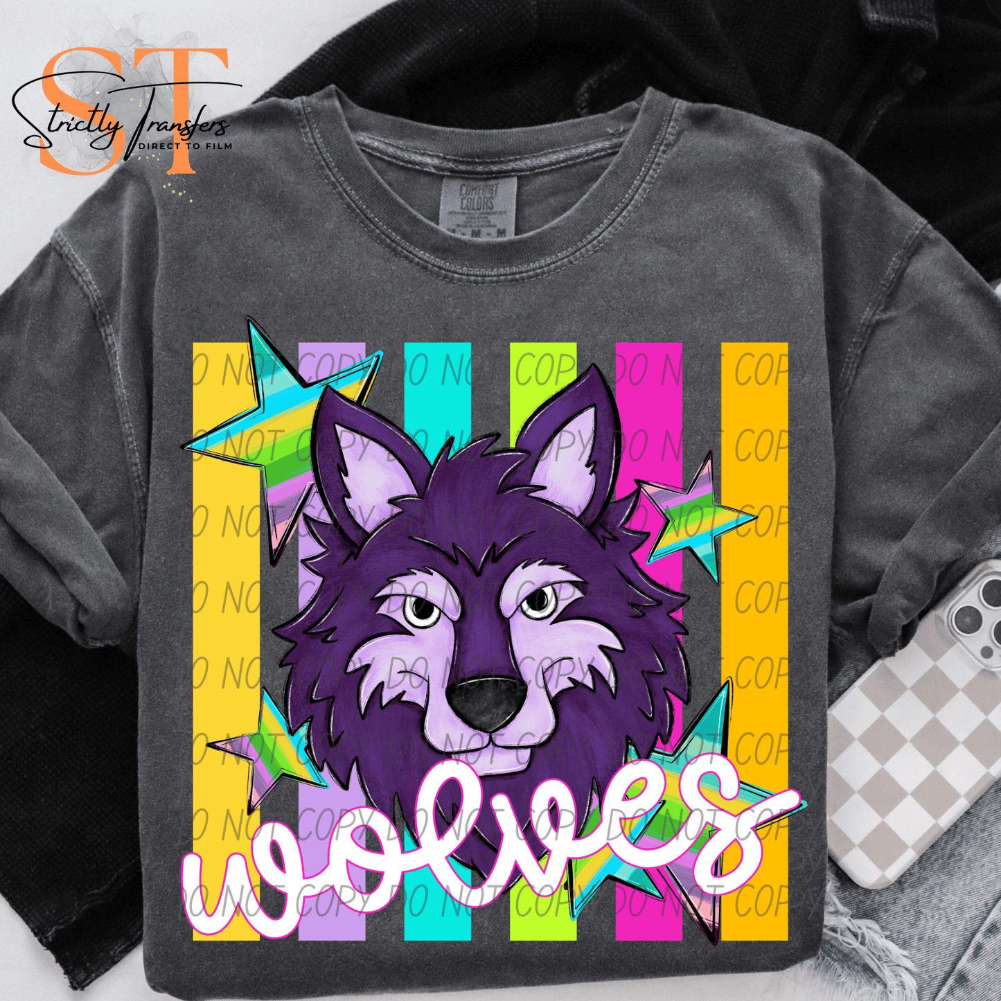 Wolves Pastel Stripes - 2 Options Direct to Film Transfers