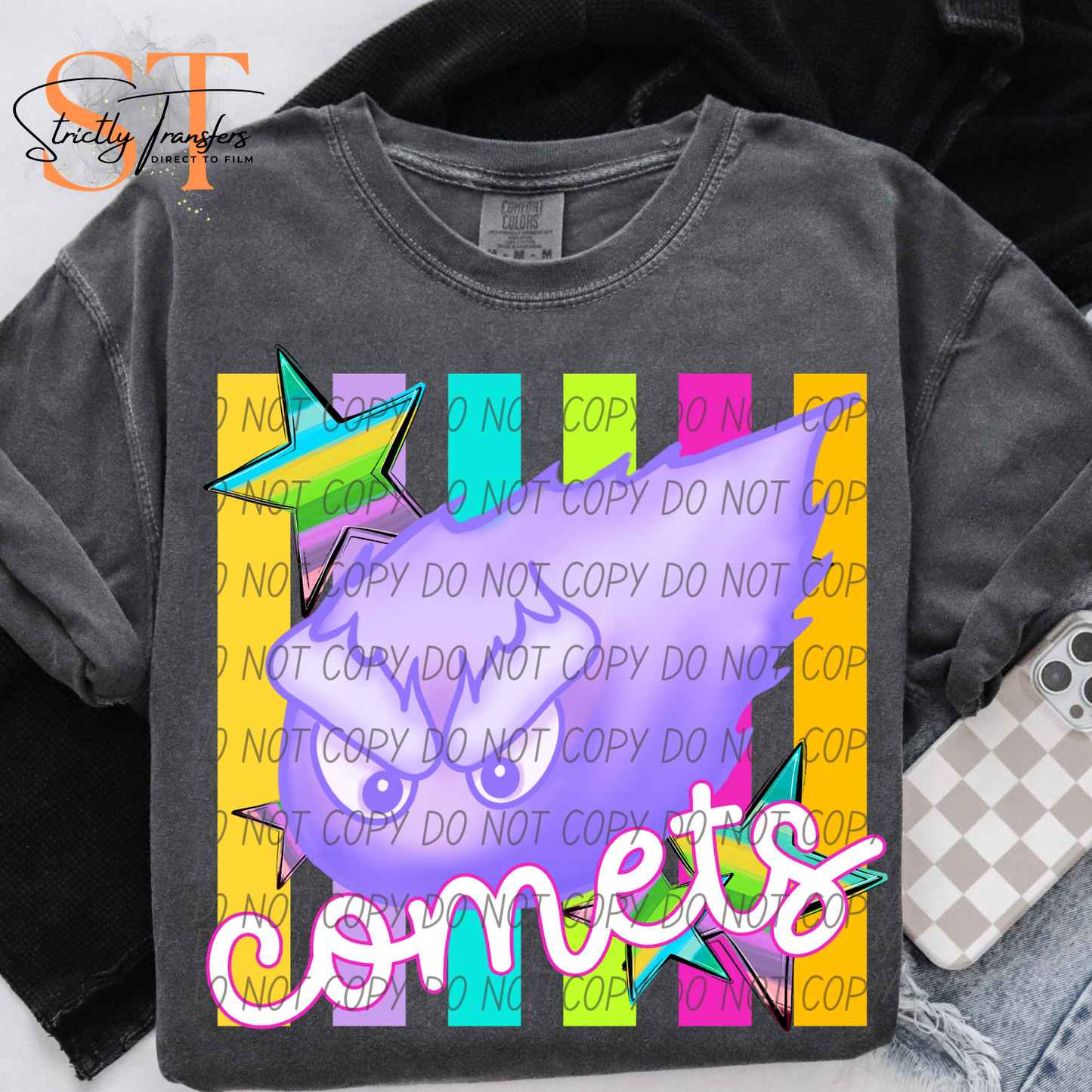 Comets Pastel Stripes - 2 Options Direct to Film Transfers