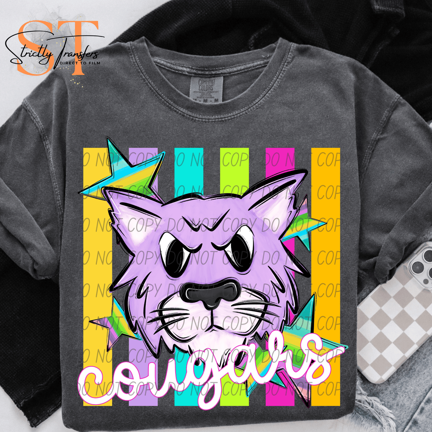 Cougars Pastel Stripes - 2 Options Direct to Film Transfers