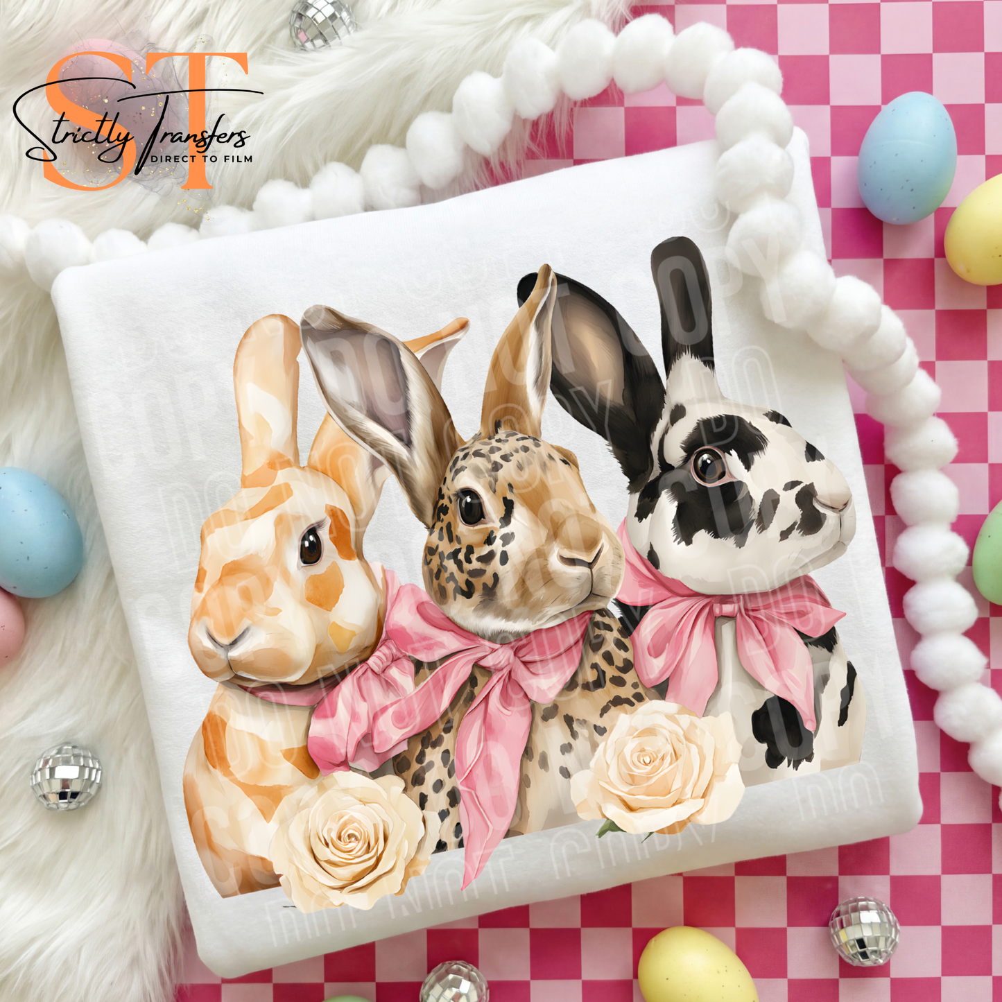 Easter Bunnies Bow Direct to Film Transfers
