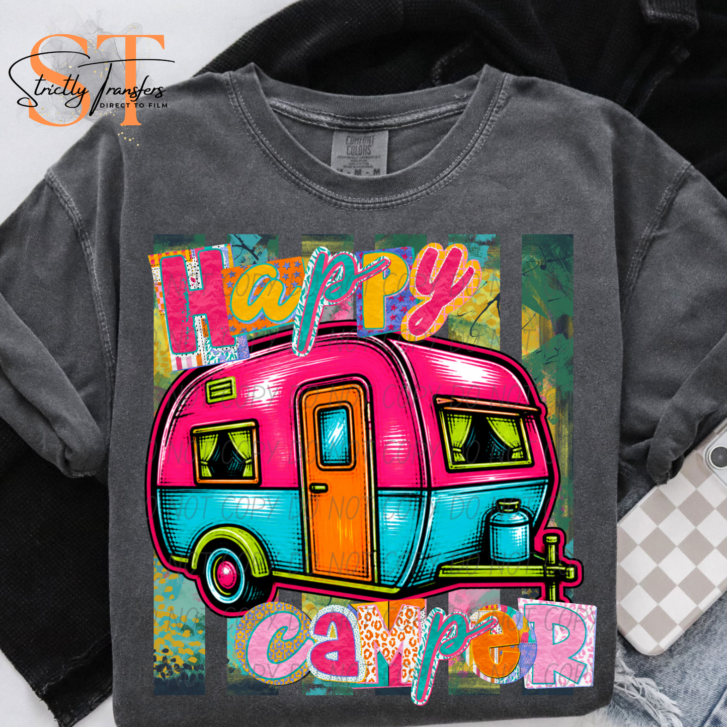 Happy Camper Stripes Direct to Film Transfers