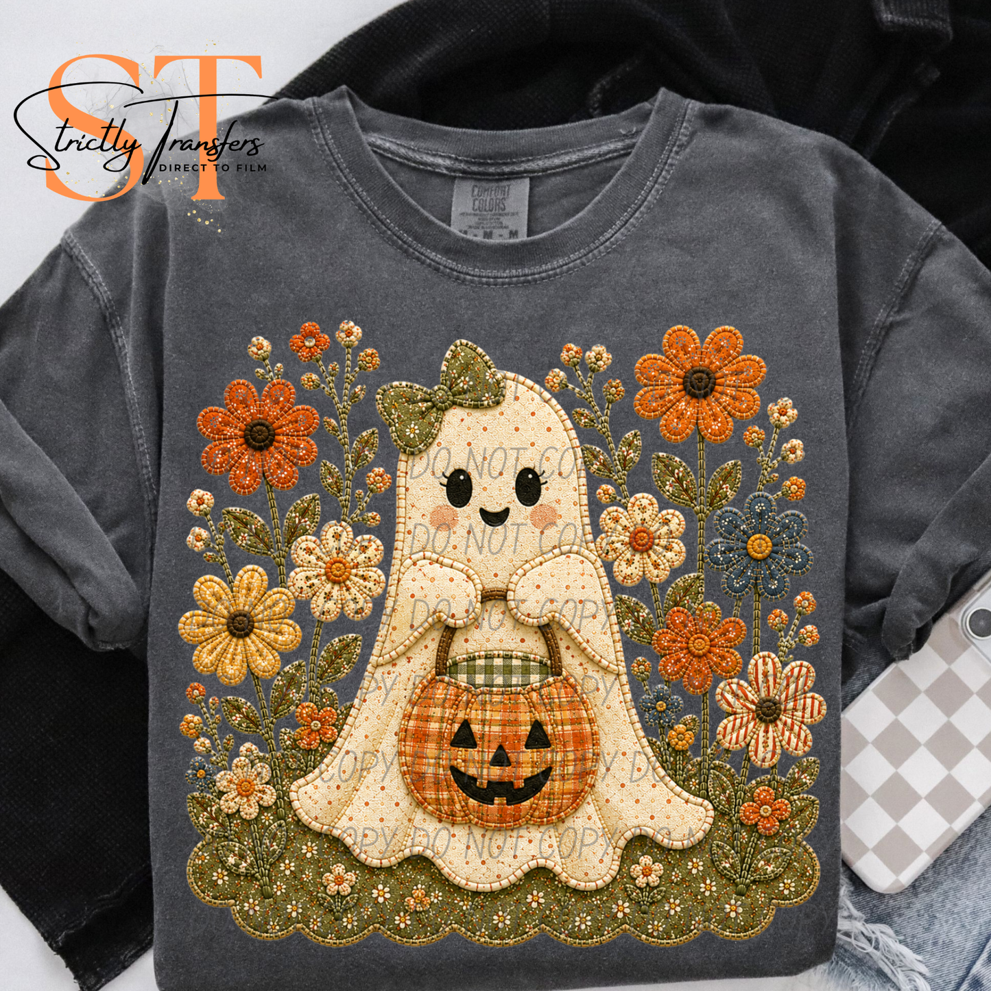 Trick-or-Treat Ghost & Flowers Direct to Film Transfers