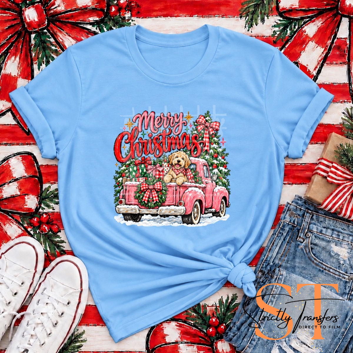 Merry Christmas Pink Truck Direct to Film Transfers