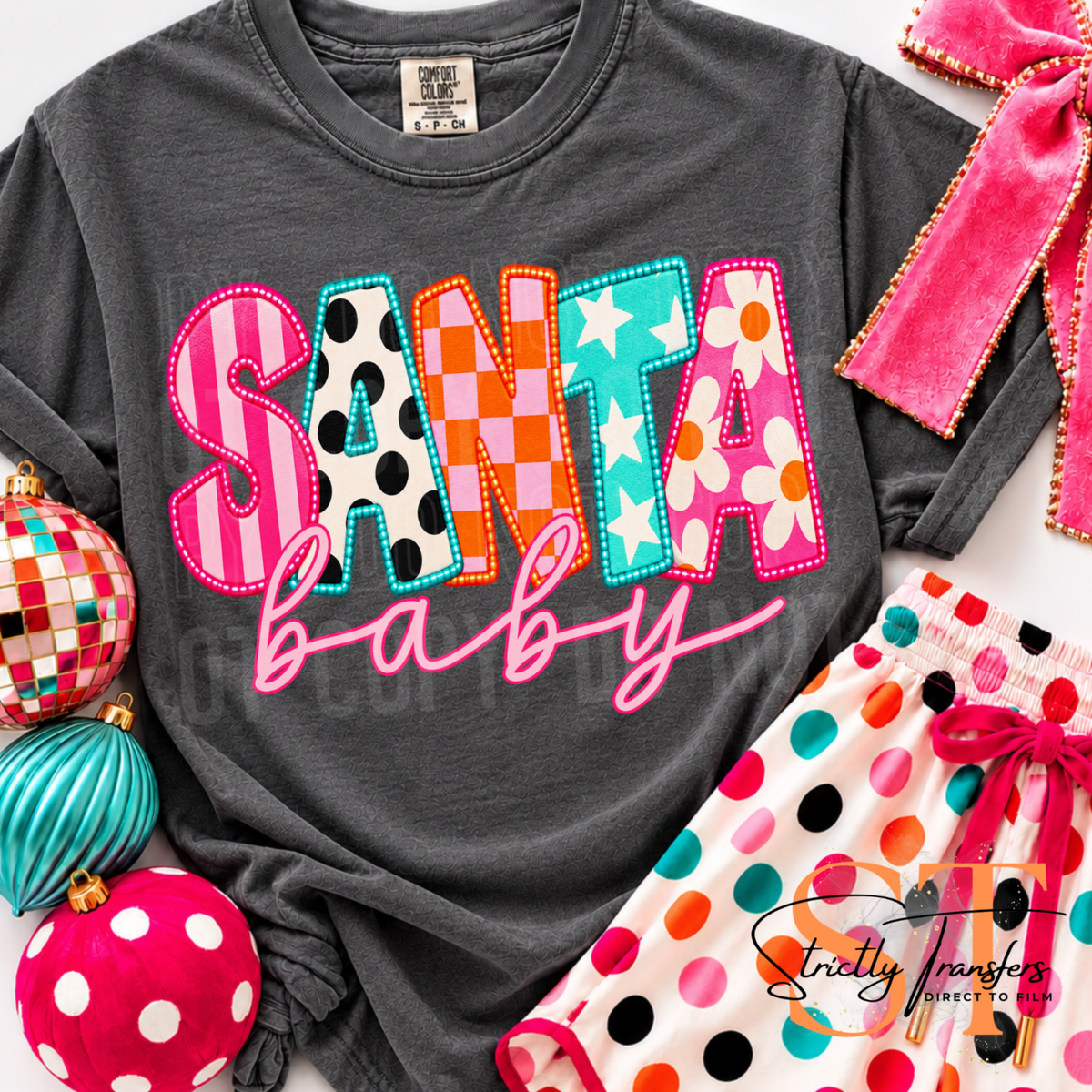 Colorful Santa Baby Direct to Film Transfers