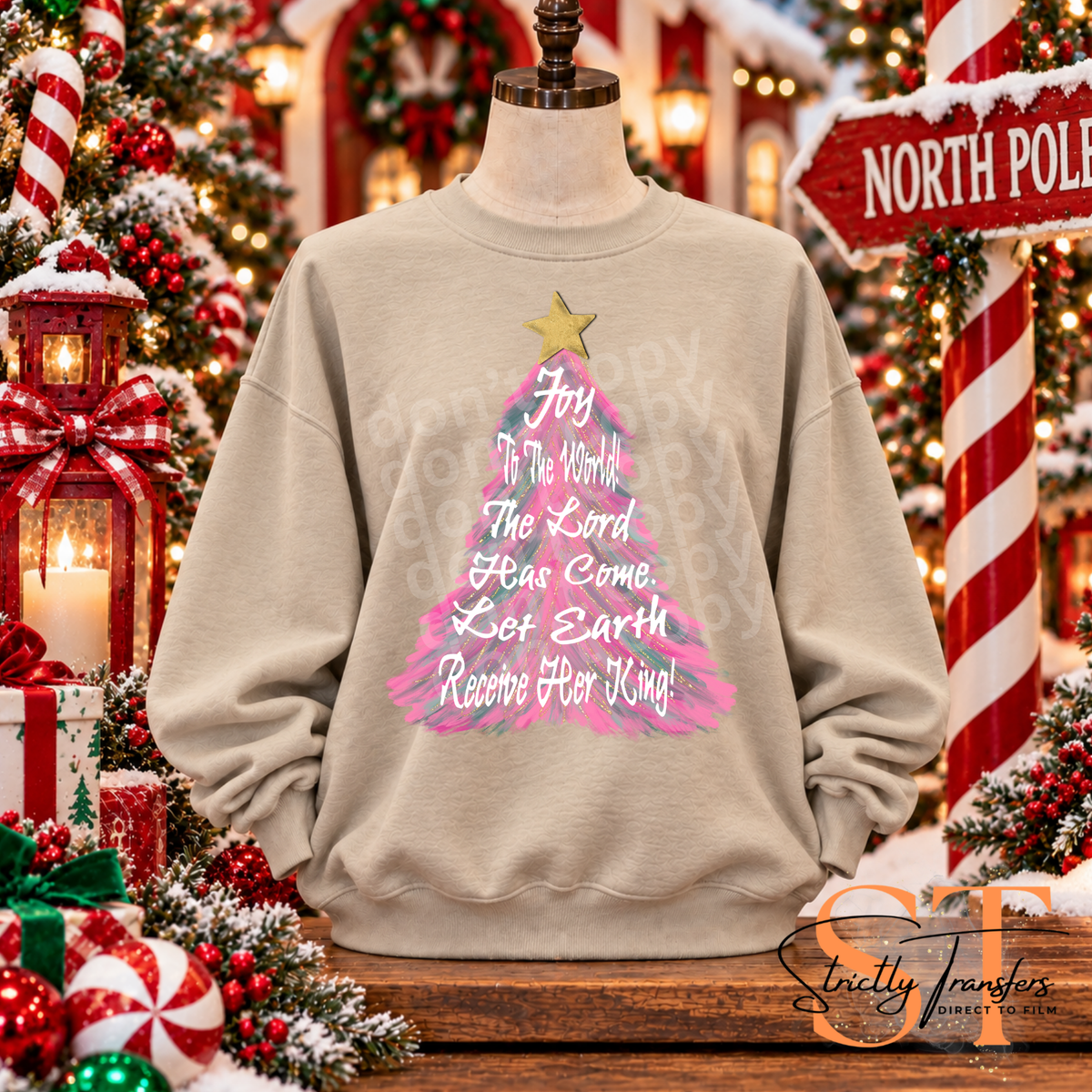 Joy to the World Pink Tree Direct to Film Transfers