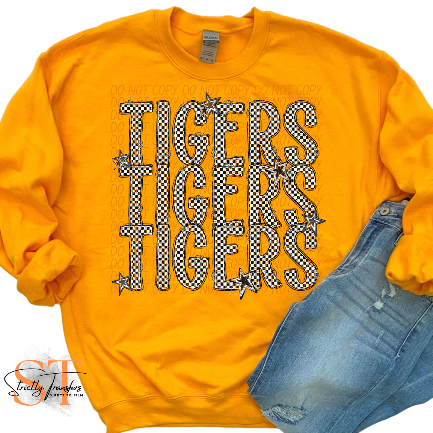 Tigers Checkered Stacked Direct to Film Transfers