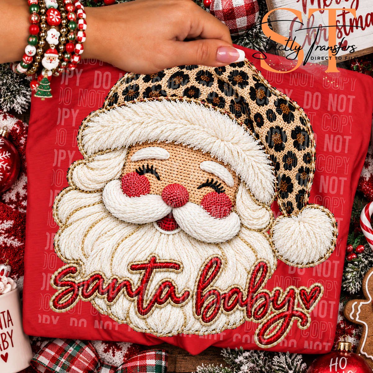 Santa Baby Leopard Hat Direct to Film Transfers