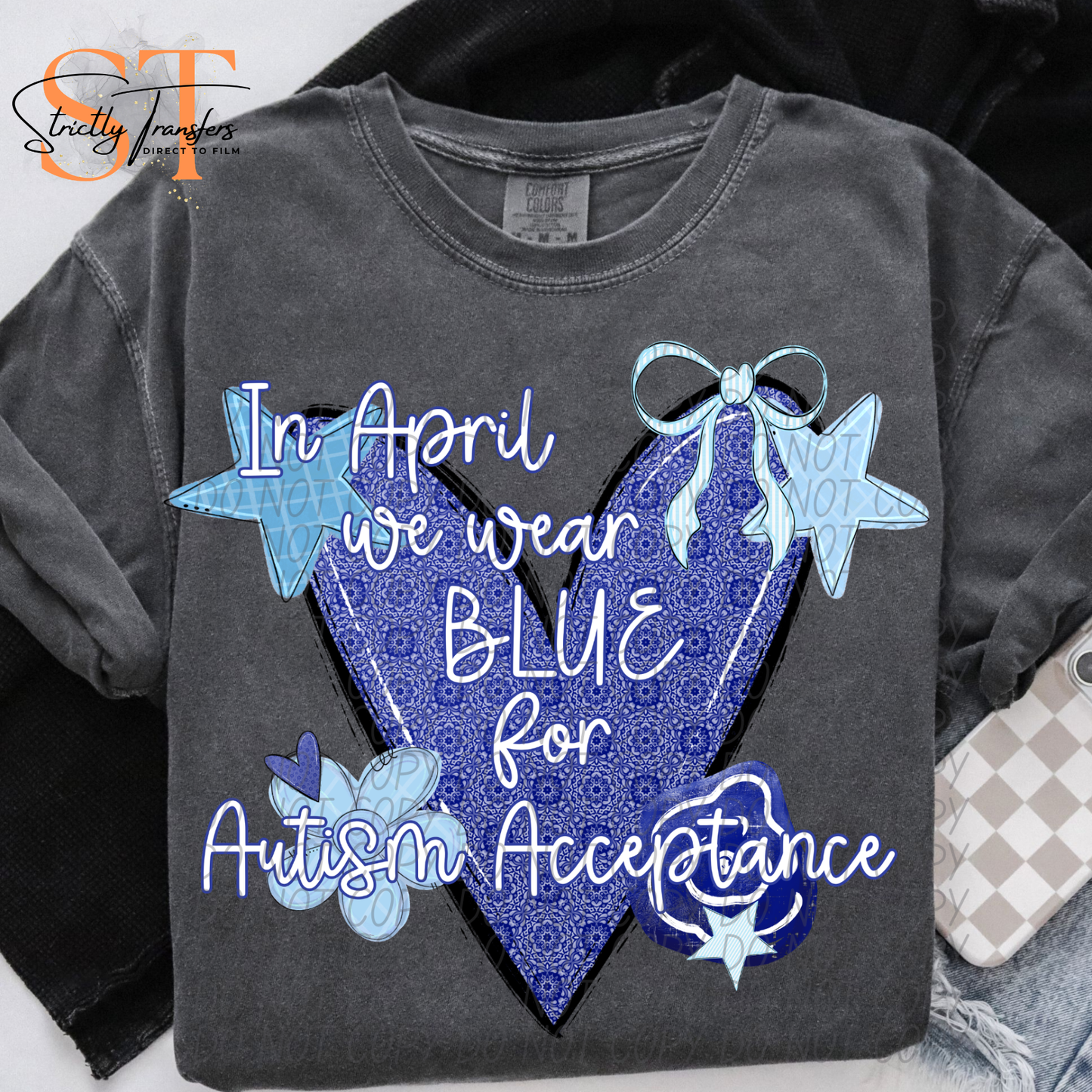 In April we Wear Blue Direct to Film Transfers