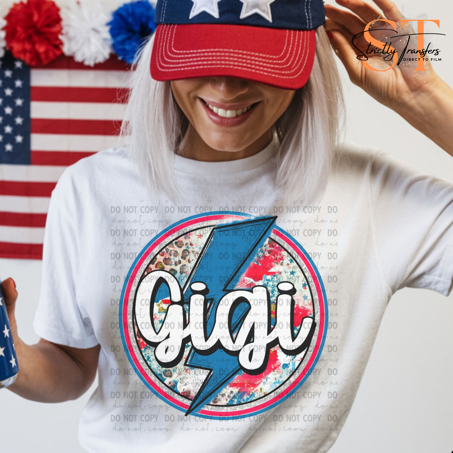 Gigi Patriotic Lightning Circle Direct to Film Transfers