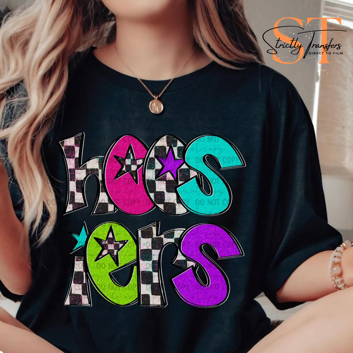 Hoosiers Bright Checkered Direct to Film Transfers