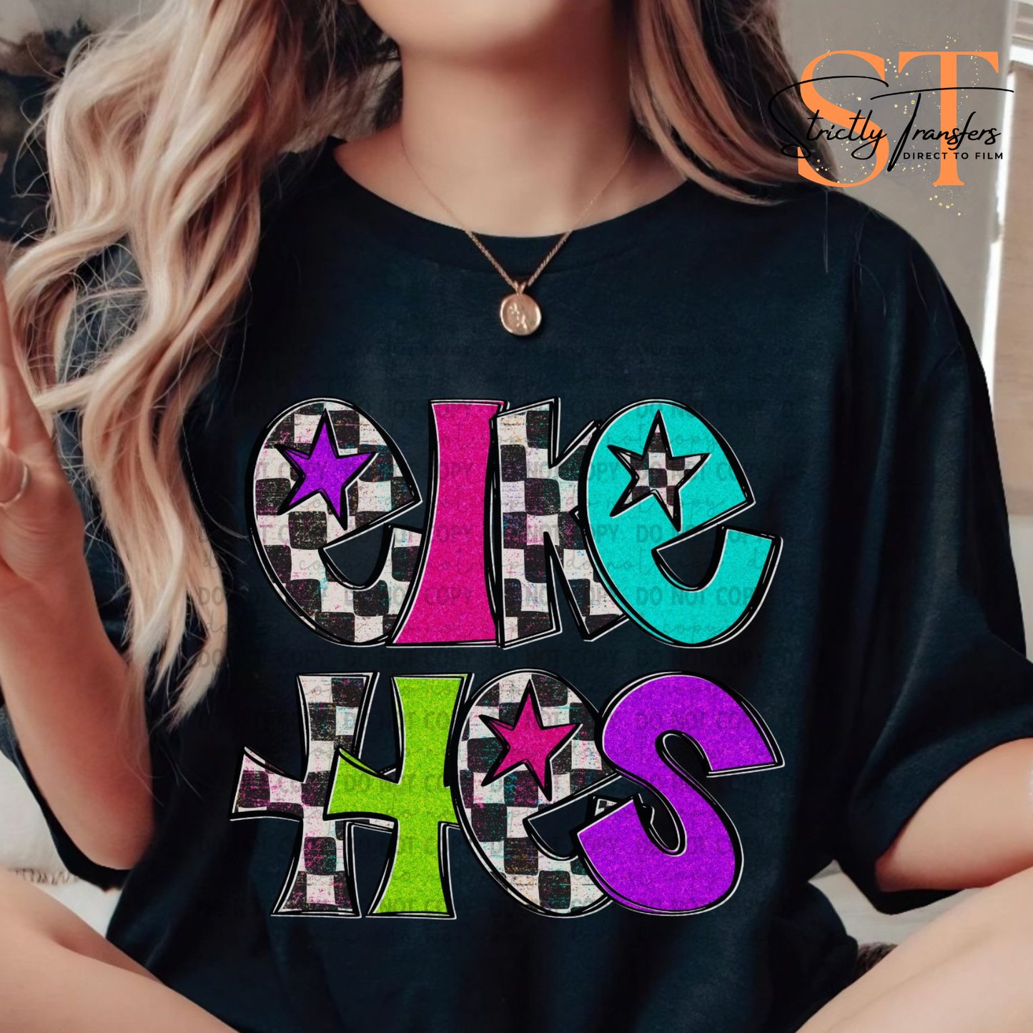 Elkettes Bright Checkered Direct to Film Transfers