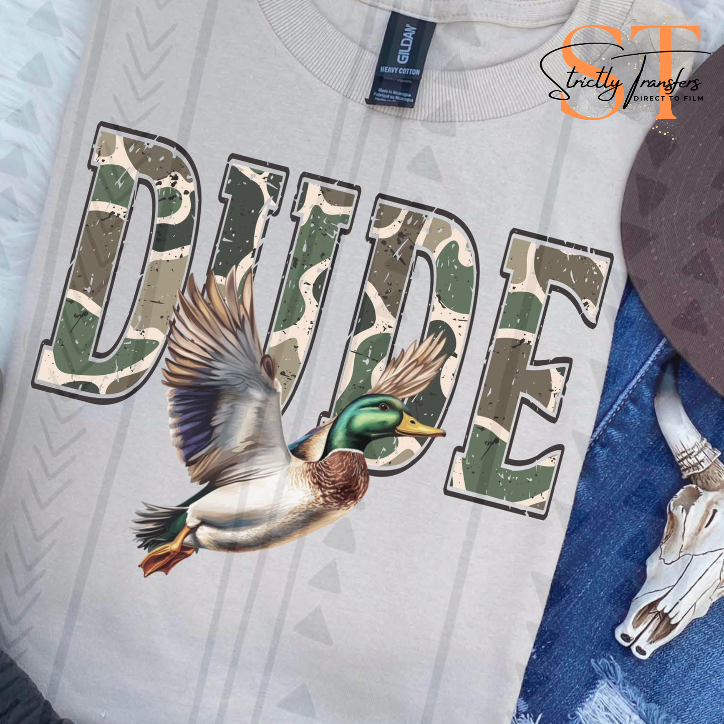 Dude Camo Mallard Direct to Film Transfers