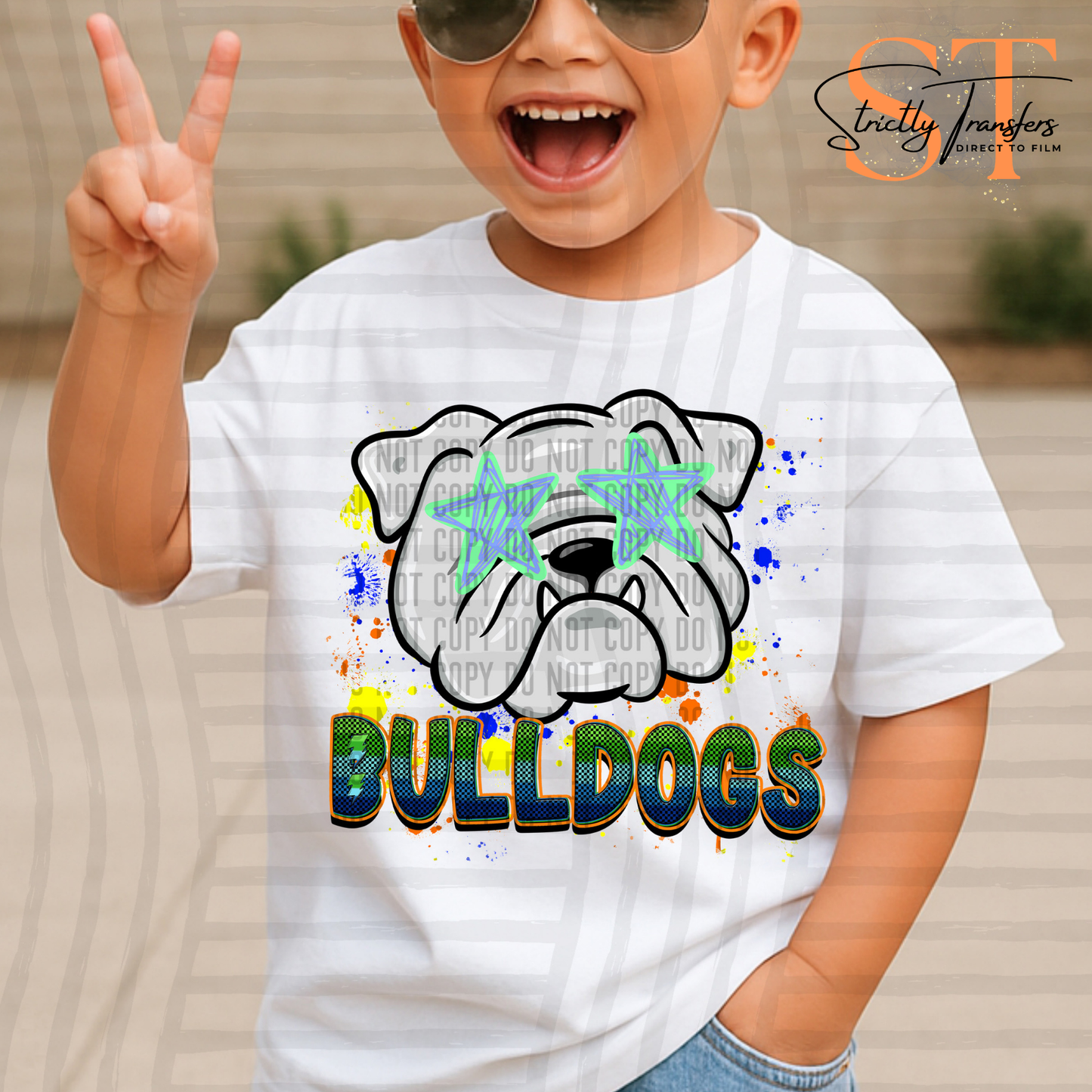 Bulldogs Paint Splatter Star Eyes Direct to Film Transfers