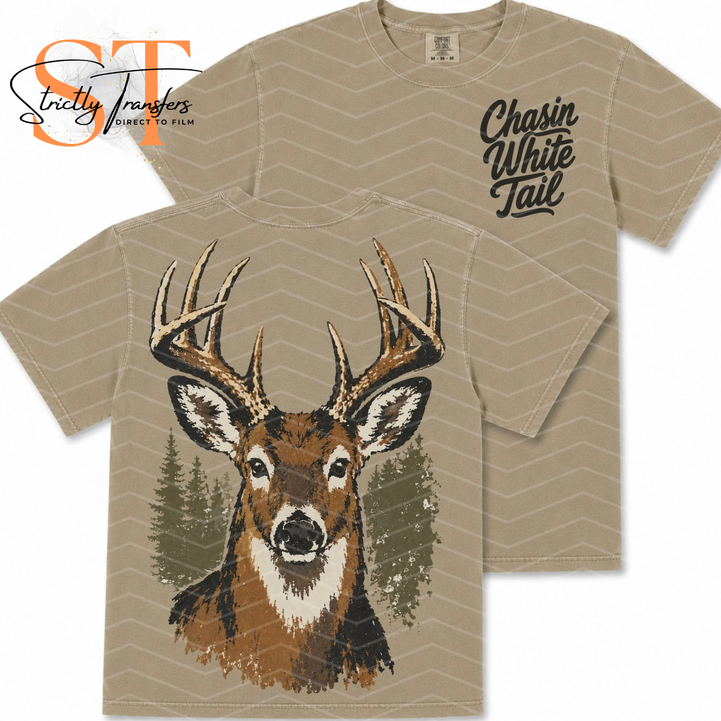 Chasing White Tail - pocket design included Direct to Film Transfers