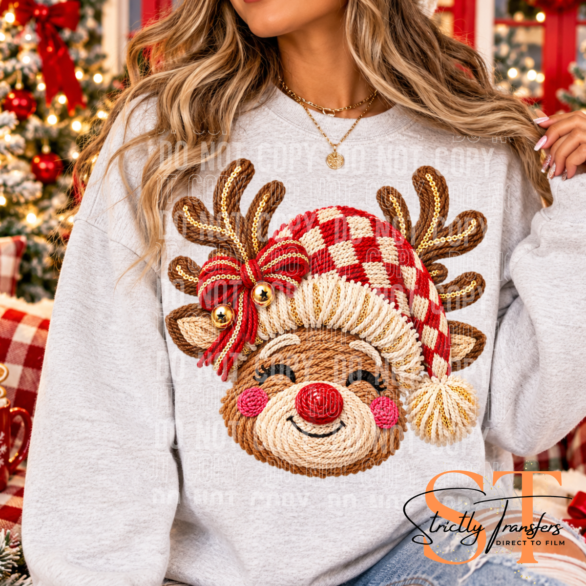 Reindeer Face Faux Embroidery Direct to Film Transfers