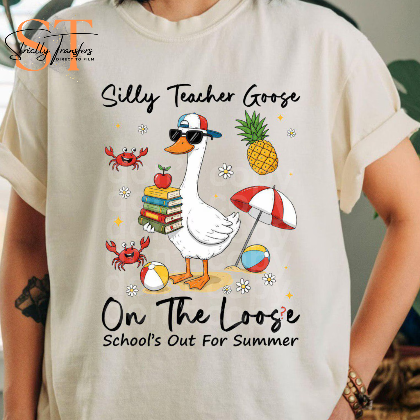 Silly Teacher Goose on the Loose Beach - 2 options Direct to Film Transfers