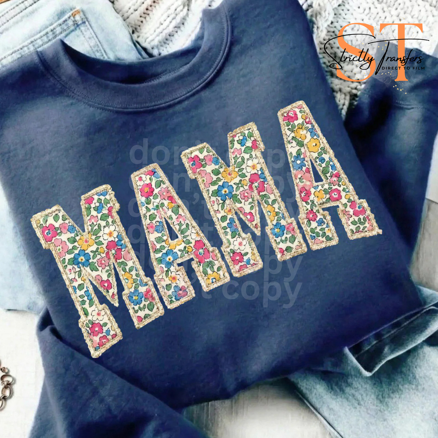 Mama Faux Stitched Floral Direct to Film Transfers
