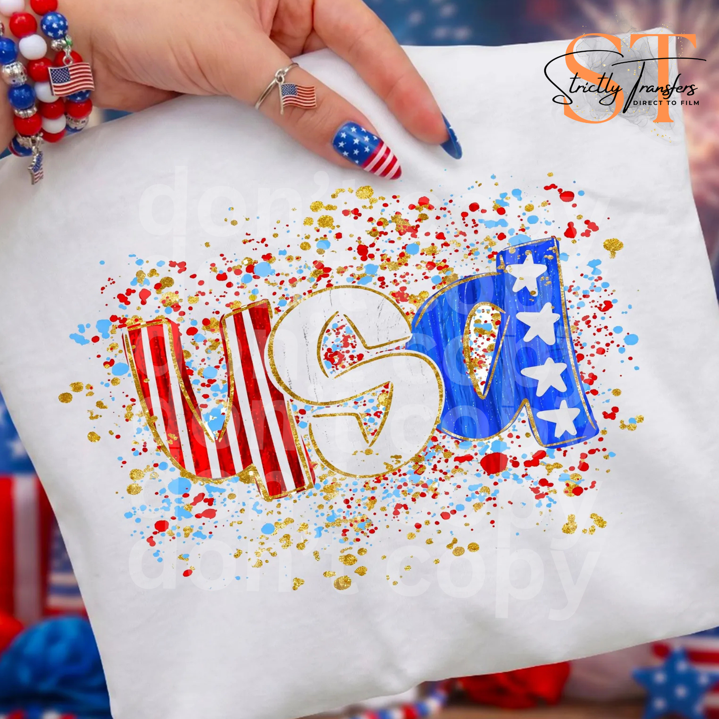 USA Paint Splatter Direct to Film Transfers