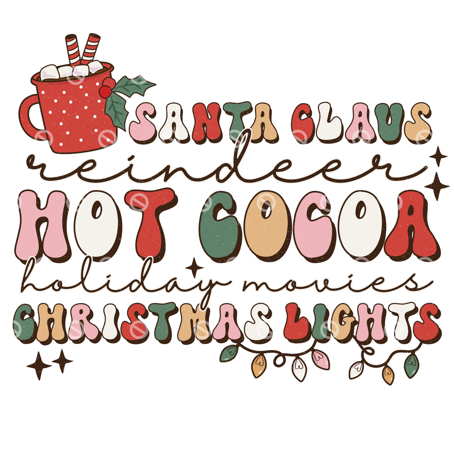 Santa Claus Reindeer Hot Cocoa Retro Direct to Film Transfer