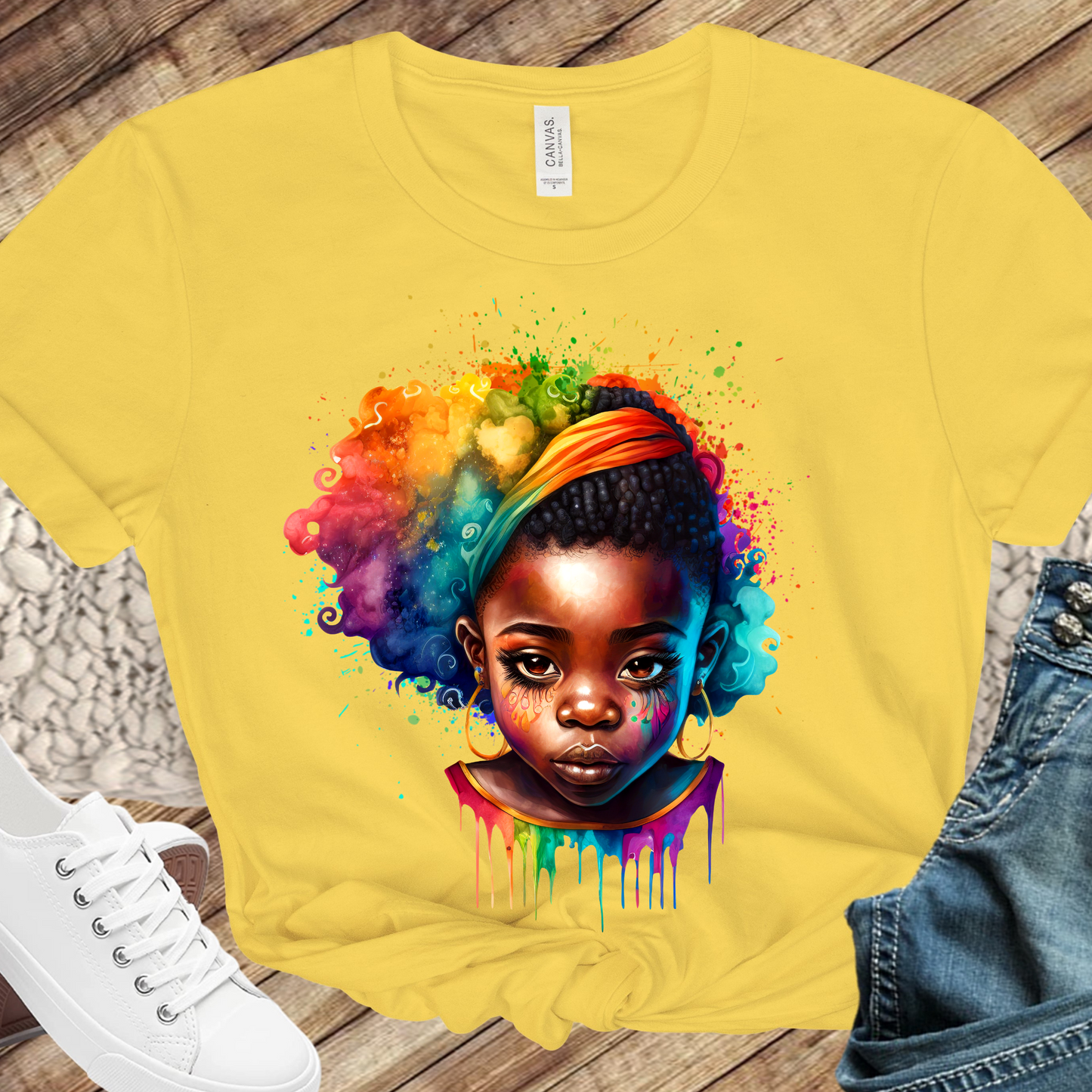 Rainbow Watercolor Black Girl #2 Direct to Film Transfer