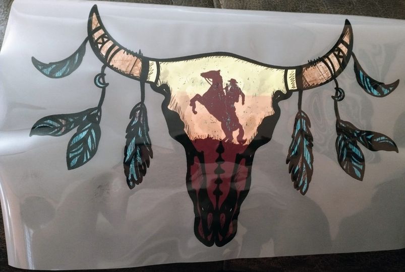 Western Sunset Cow Skull Direct to Film Transfer