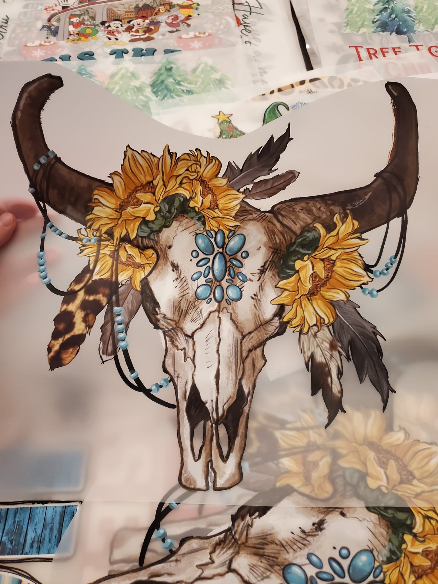 Sunflower Boho Bull Skull Direct to Film Transfer