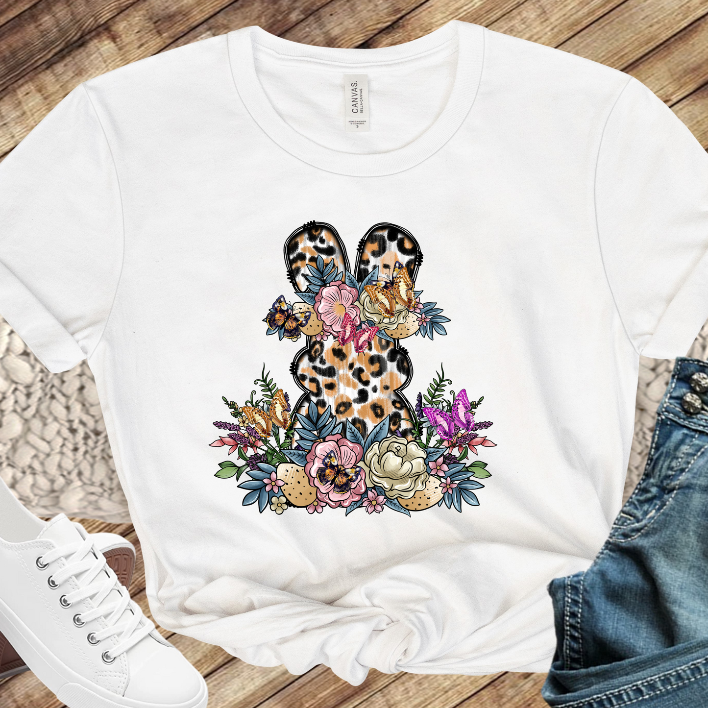 Leopard Floral Easter Bunny Direct to Film Transfer