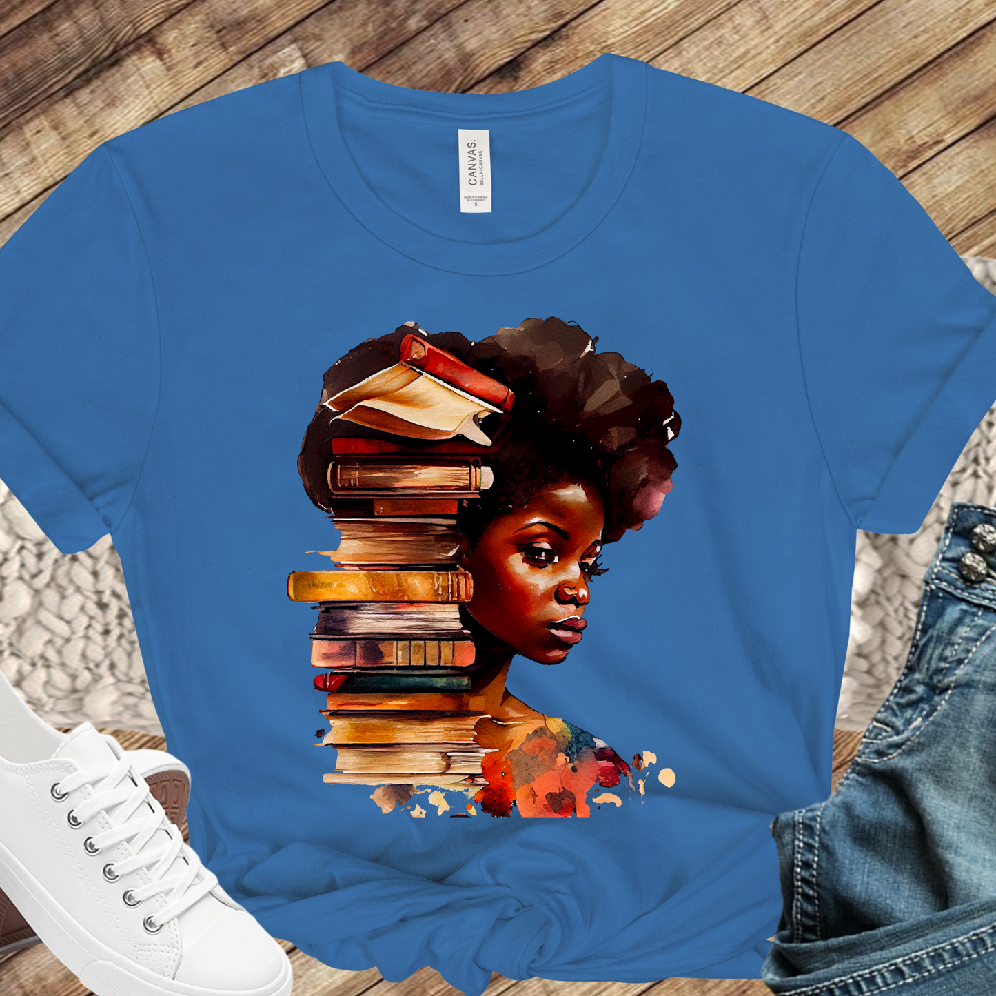 Watercolor Black Girl & Books #1 Direct to Film Transfer