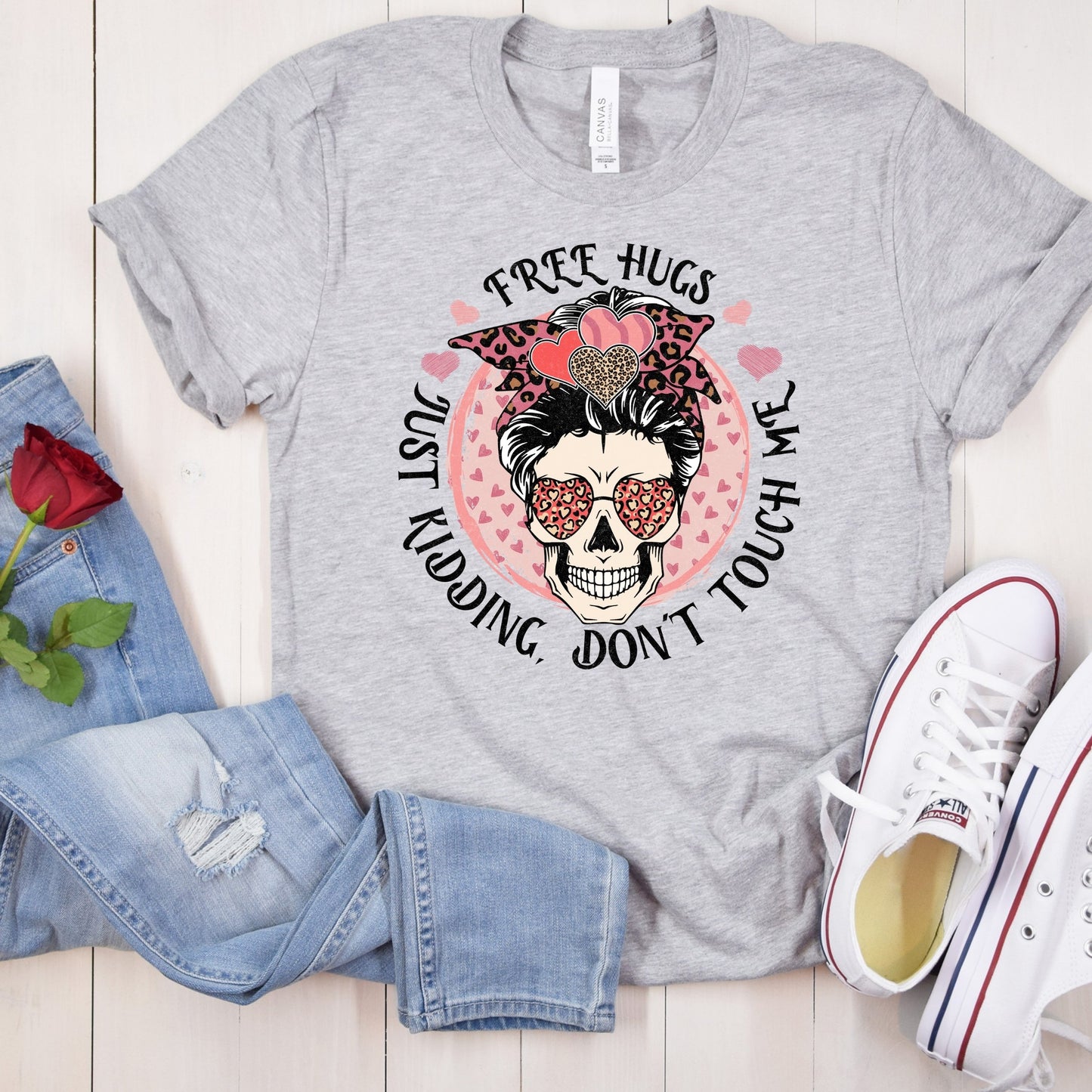 Free Hugs Just Kidding Skeleton Direct to Film Transfer