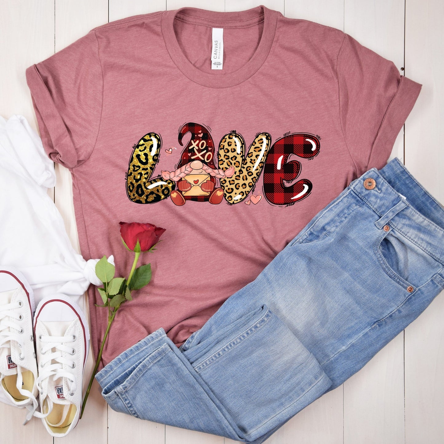 LOVE Gnome Leopard Buffalo Plaid Valentine's Day Direct to Film Transfer