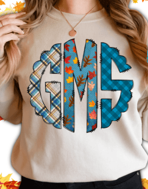Custom Blue / Plaid Print Monogram Names Direct to Film Transfer