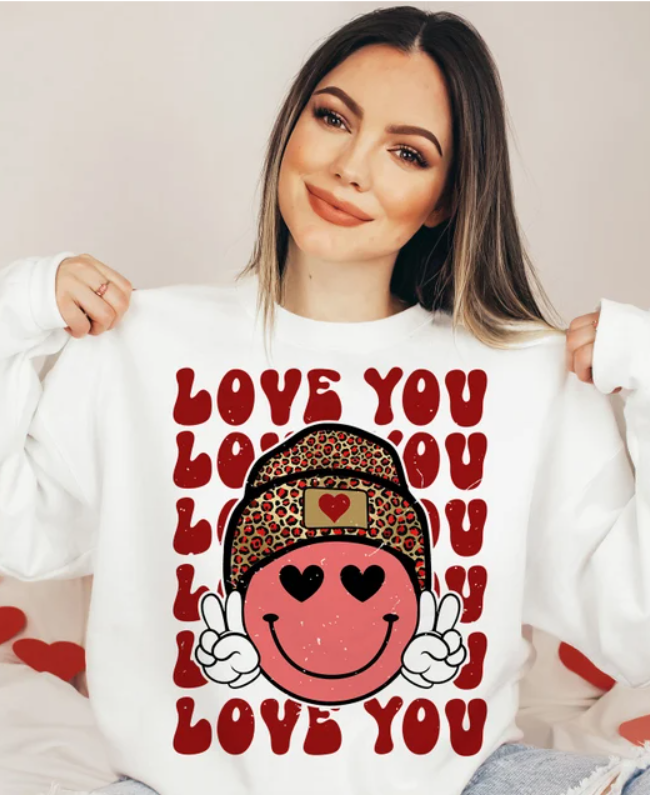 LOVE YOU Retro Smile Vibes Valentine's Day Direct to Film Transfer