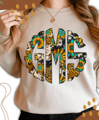 Custom Western Sunflower Print Monogram Names Direct to Film Transfer