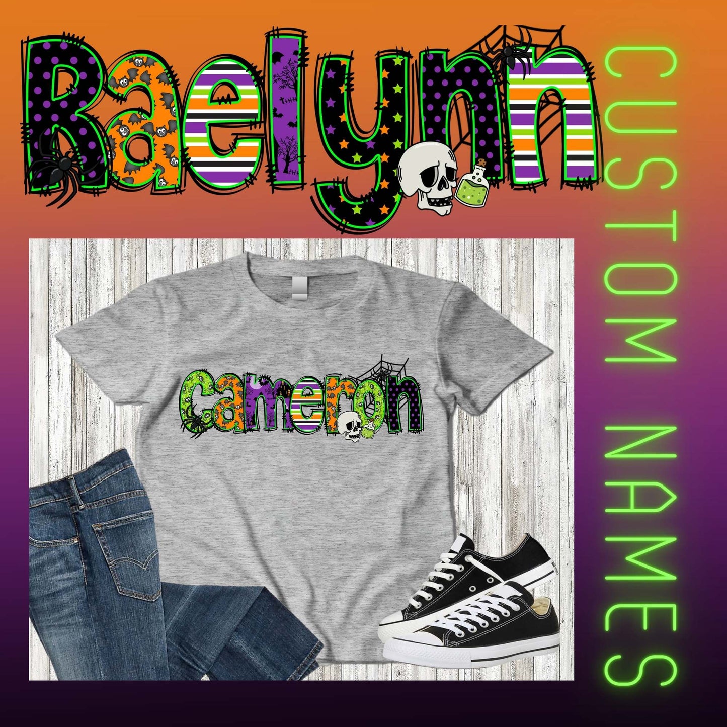 Halloween Themed Names Direct to Film Transfer