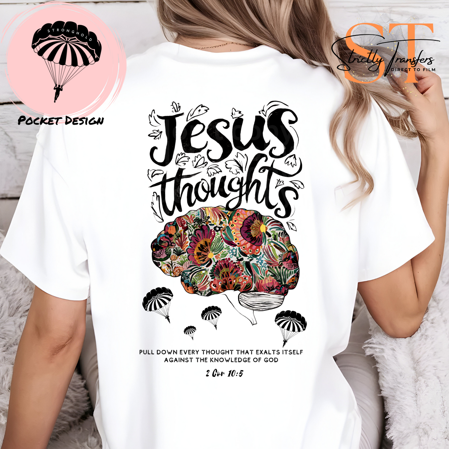 Jesus Thoughts with pocket design included Direct to Film Transfers