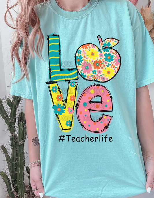 LOVE Teacher Life Retro Floral Direct to Film Transfer