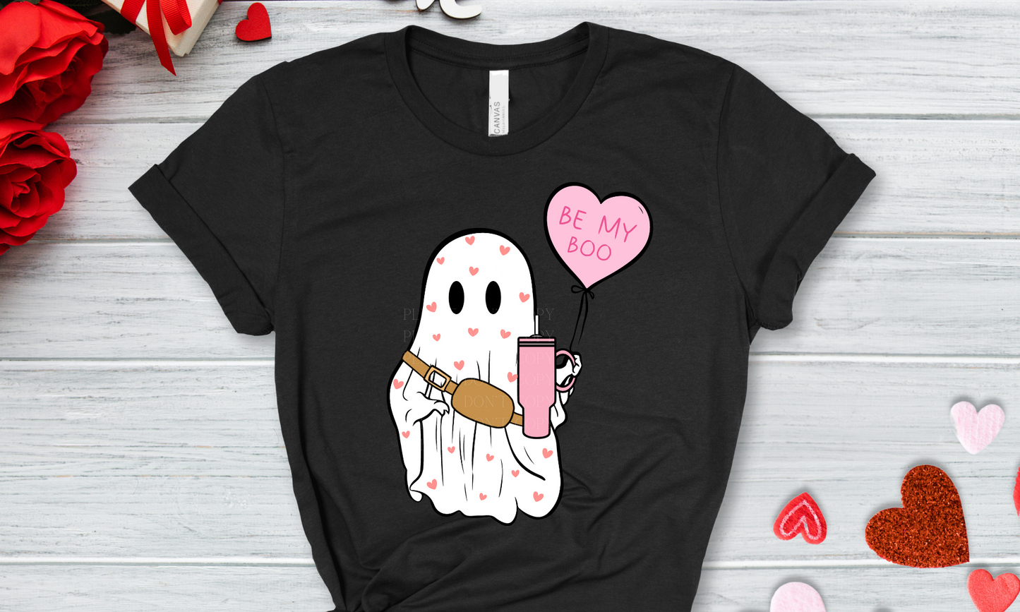 Be My Boo Valentine Ghost with Cup Direct to Film Transfer