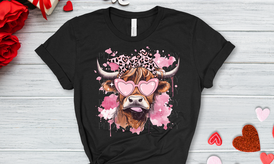 Pink Highland Cow Valentine Direct to Film Transfer
