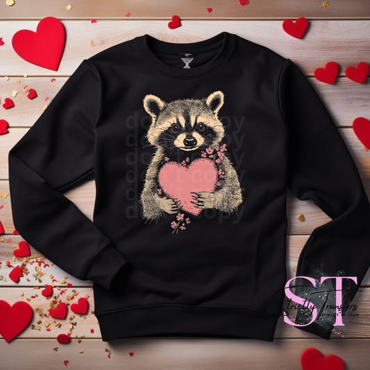 Racoon with Pink Heart Direct to Film Transfers