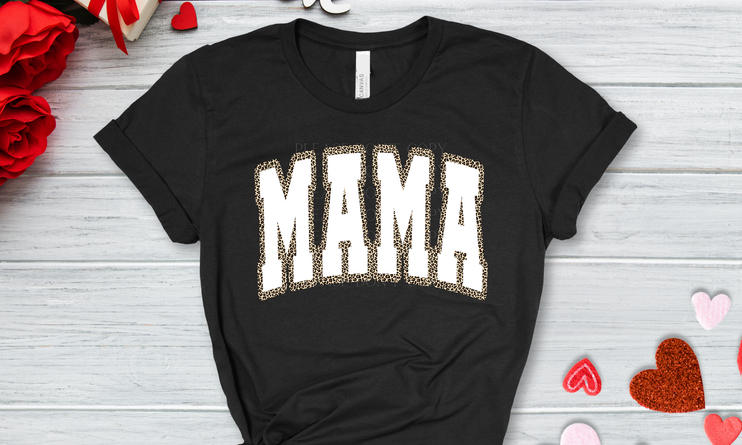 MAMA Varsity White/Leopard Print Direct to Film Transfer