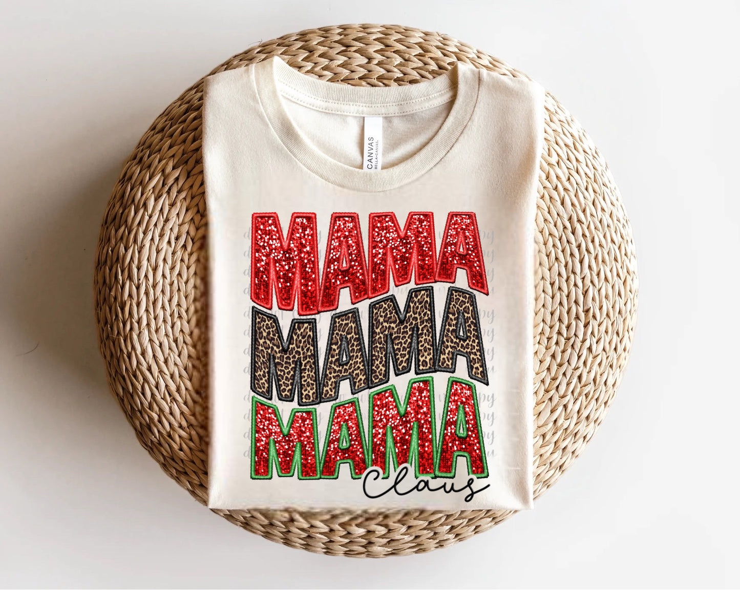 Mama Clause Faux Embroidery Direct to Film Transfer