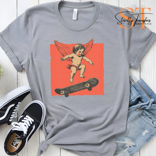 Cupid Skateboarder with Red Square Direct to Film Transfers